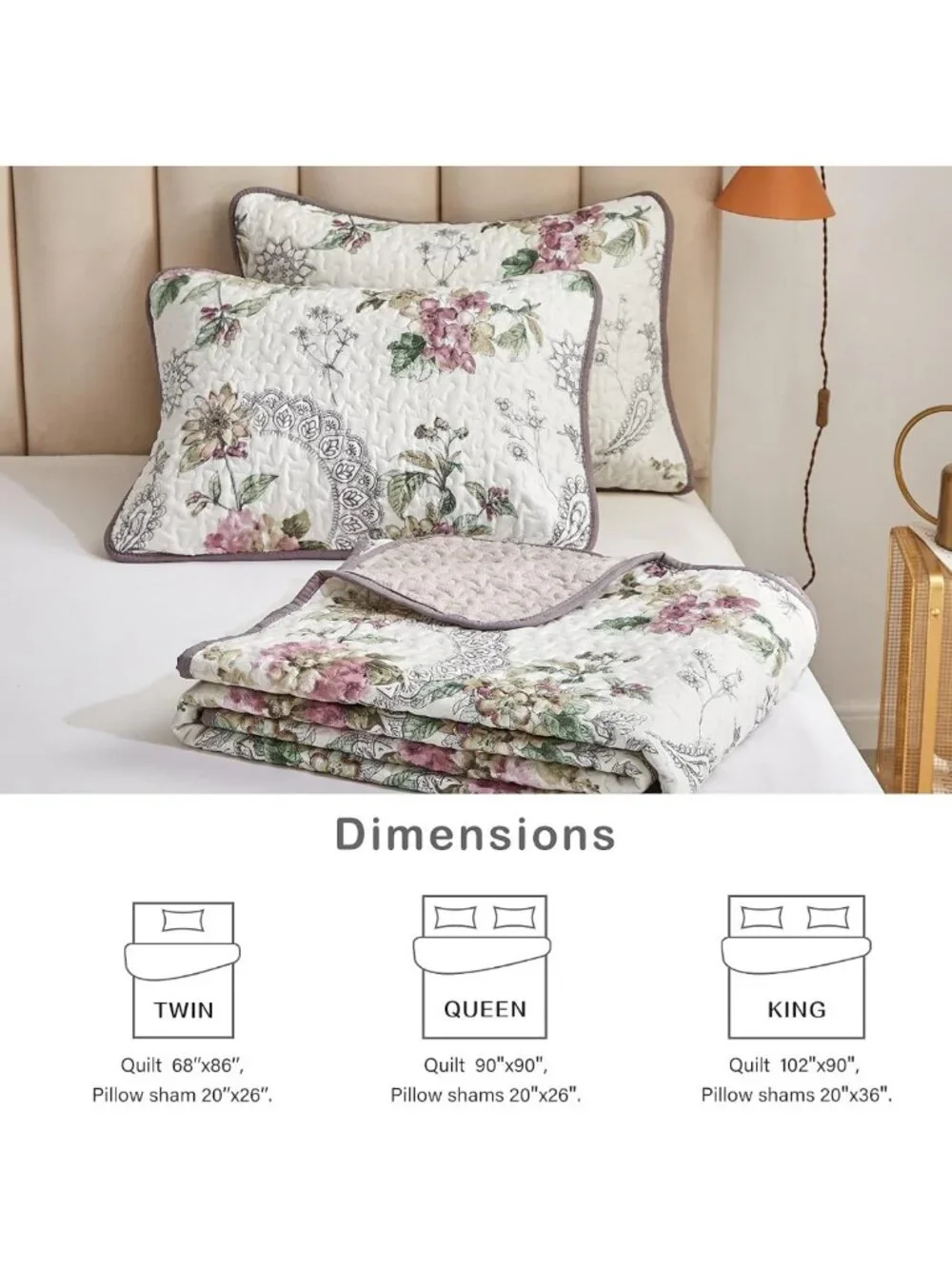 Reversible Floral Quilt Set Full/Queen - Soft Microfiber Bedspread & Shams, All